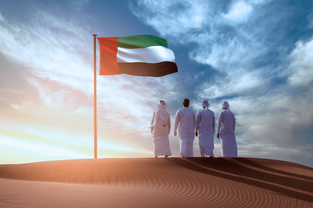 UAE National Day celebration with flags and fireworks