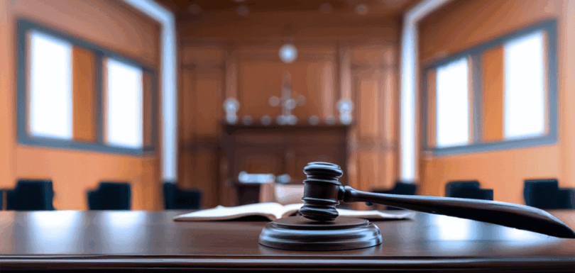 Inside a courtroom in Abu Dhabi representing legal proceedings involving living persons only
